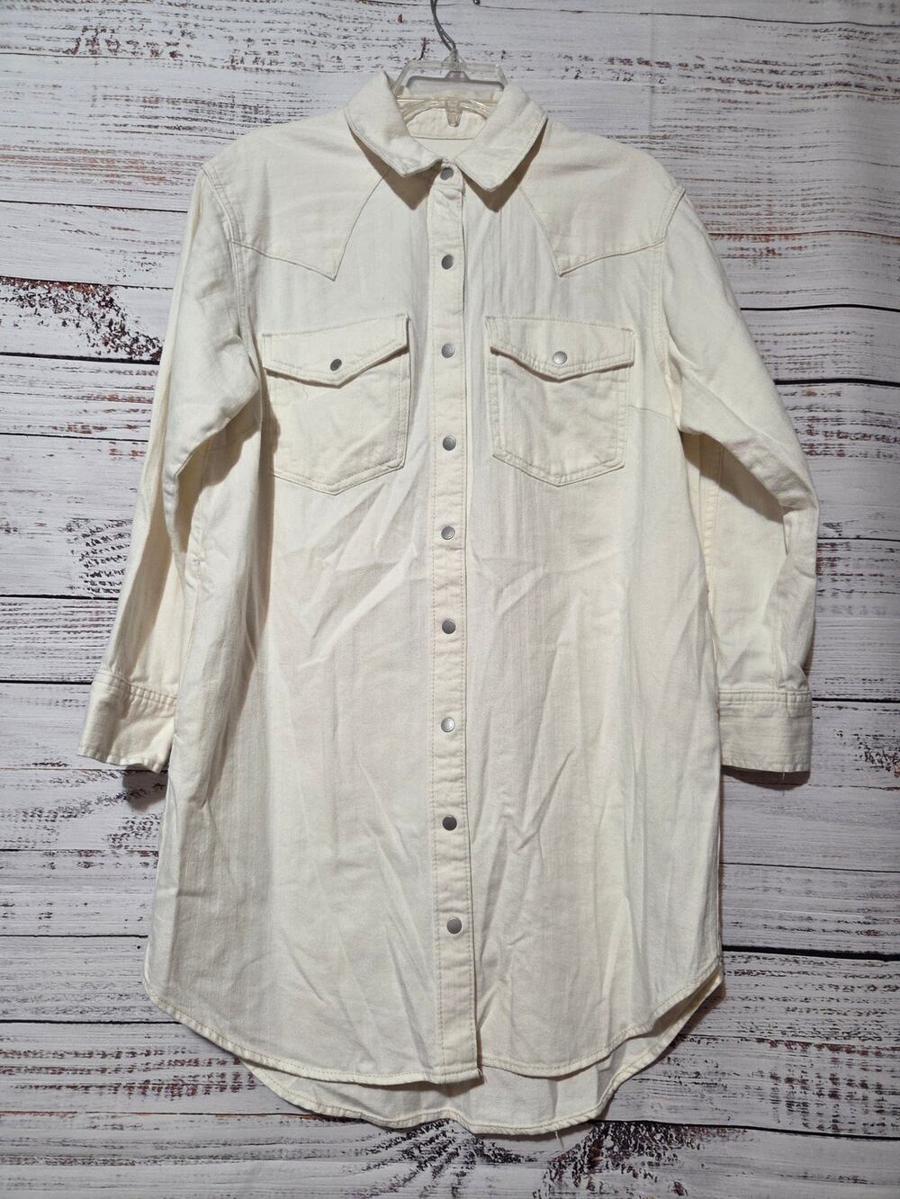 Universal Thread Denim Shirt Dress Ladies XS Cream Long Sleeve Snap Front